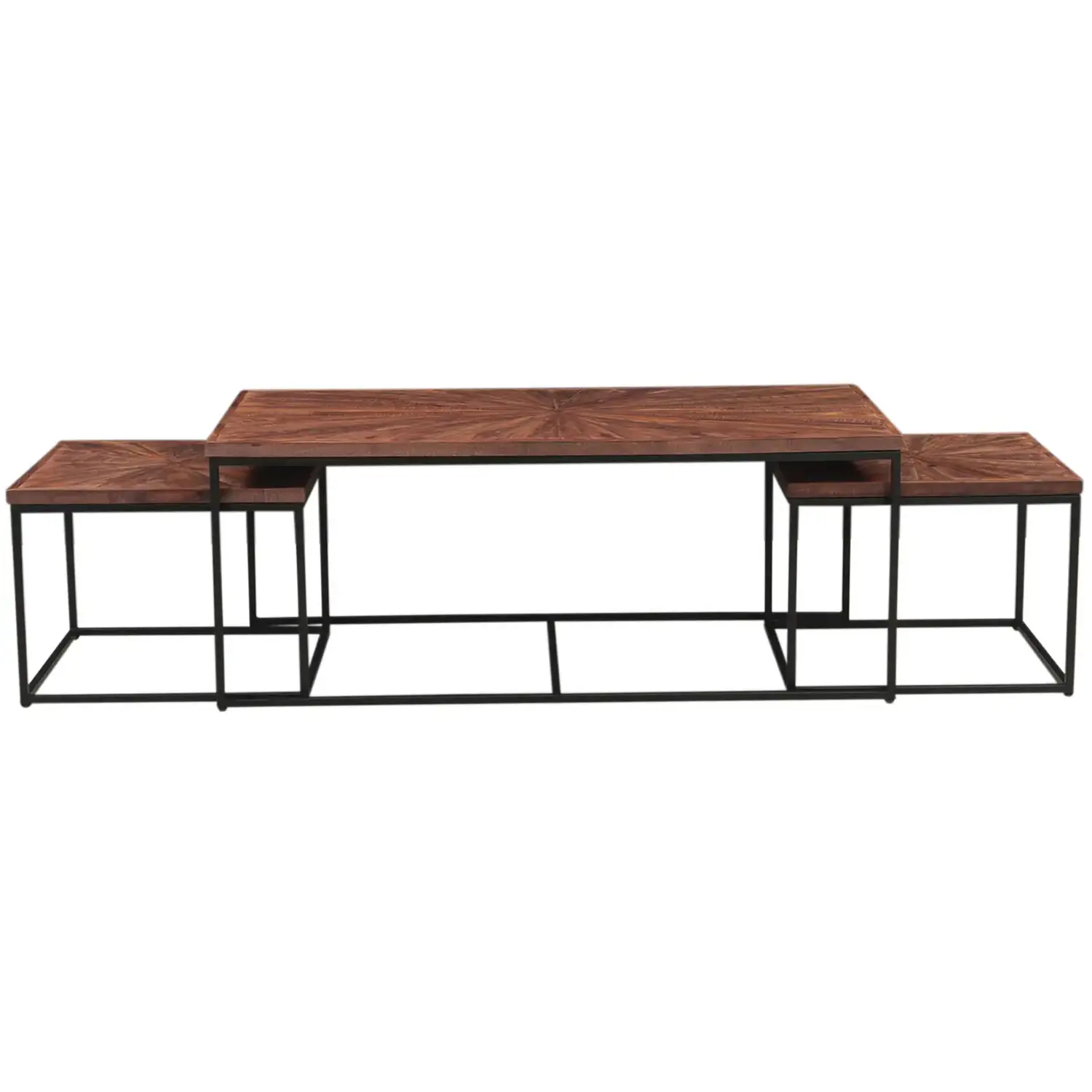 Astoria 47" Nesting Coffee Tables in Sunburst Wood & Metal